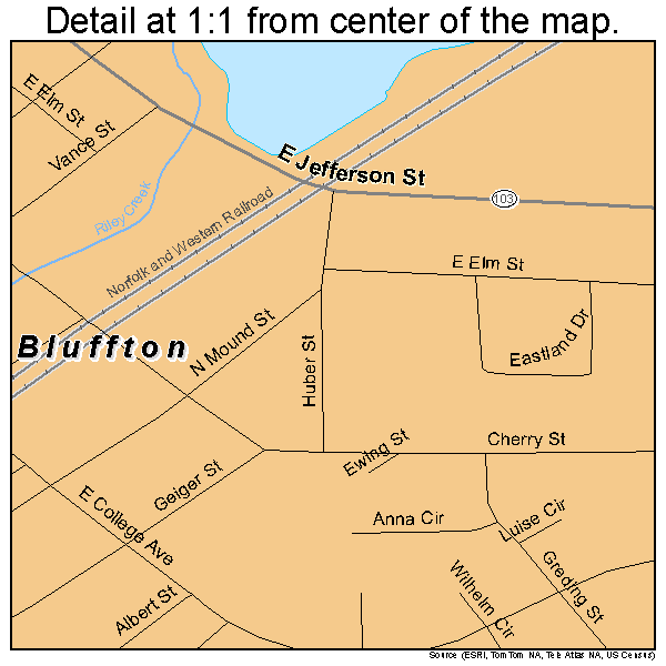 Bluffton, Ohio road map detail
