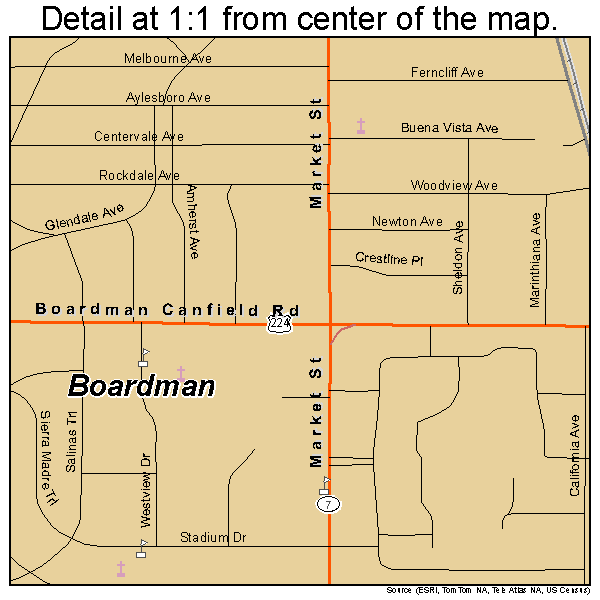 Boardman, Ohio road map detail