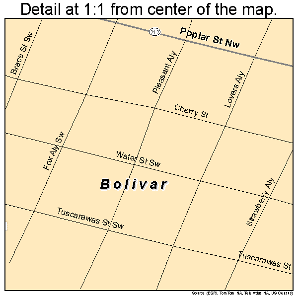 Bolivar, Ohio road map detail
