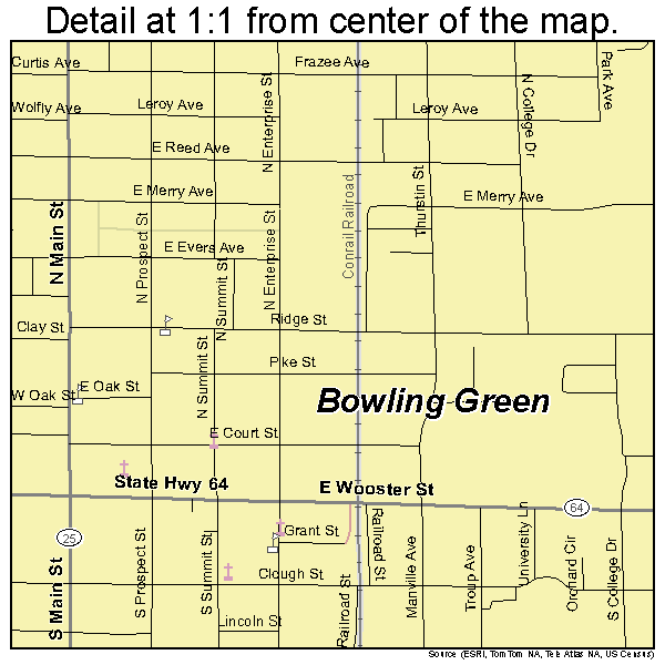 Bowling Green, Ohio road map detail