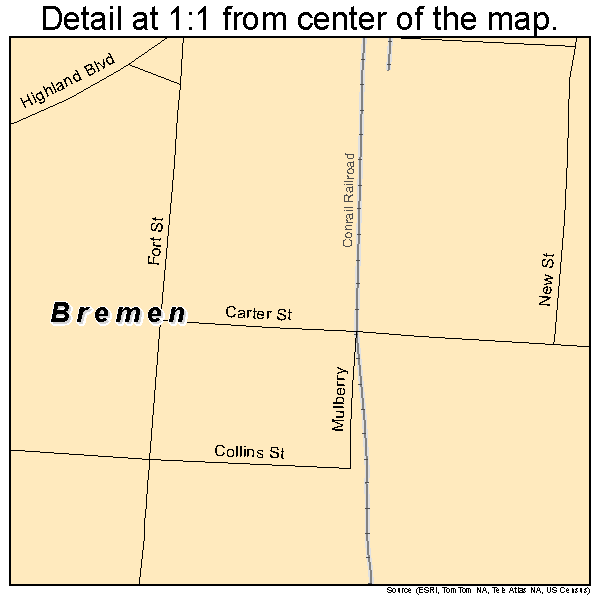 Bremen, Ohio road map detail