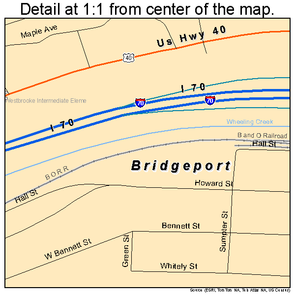 Bridgeport, Ohio road map detail