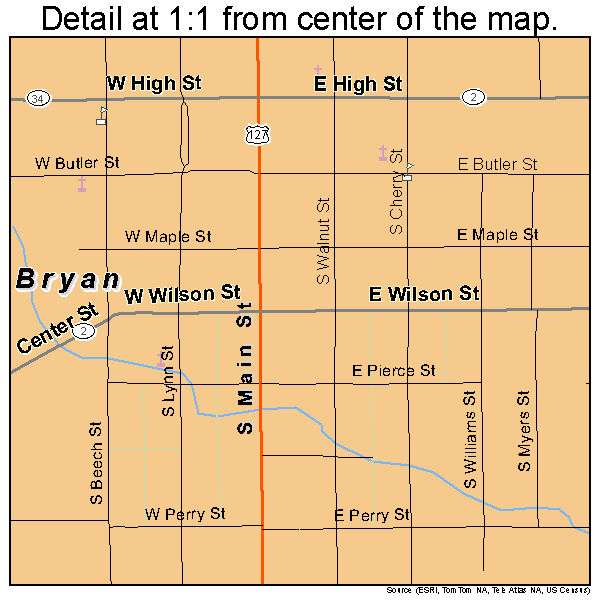 Bryan, Ohio road map detail
