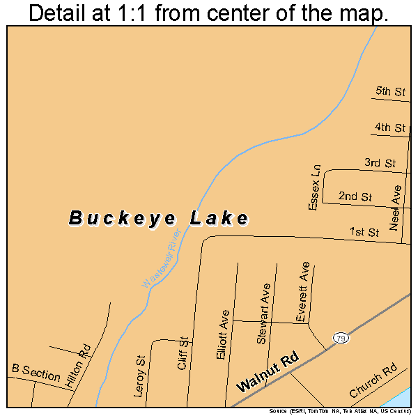 Buckeye Lake, Ohio road map detail