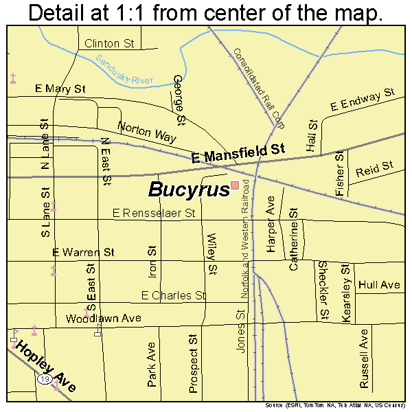 Bucyrus, Ohio road map detail