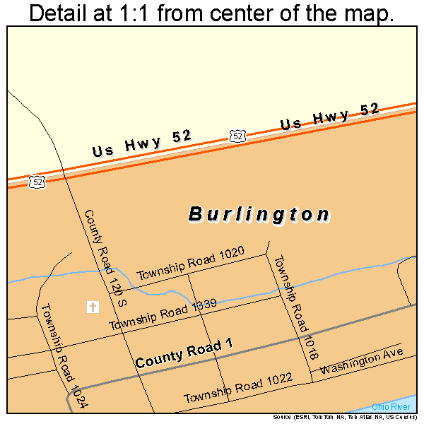 Burlington, Ohio road map detail