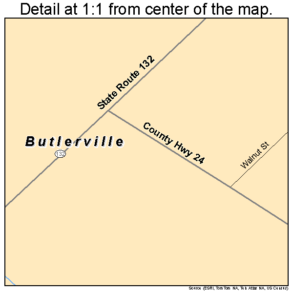 Butlerville, Ohio road map detail