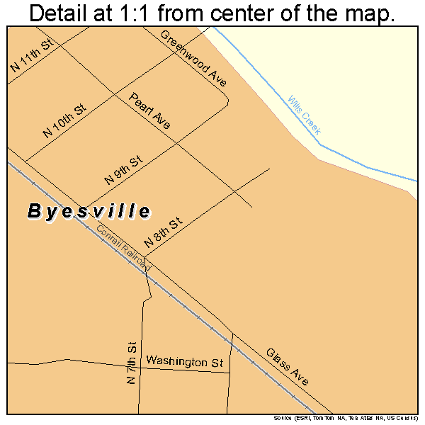 Byesville, Ohio road map detail