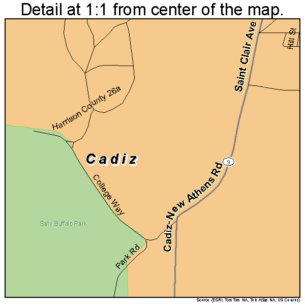 Cadiz, Ohio road map detail