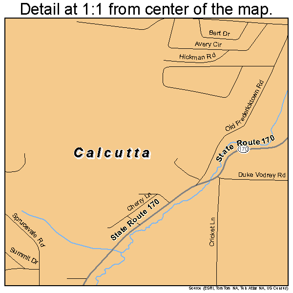 Calcutta, Ohio road map detail