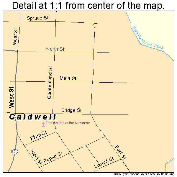 Caldwell, Ohio road map detail