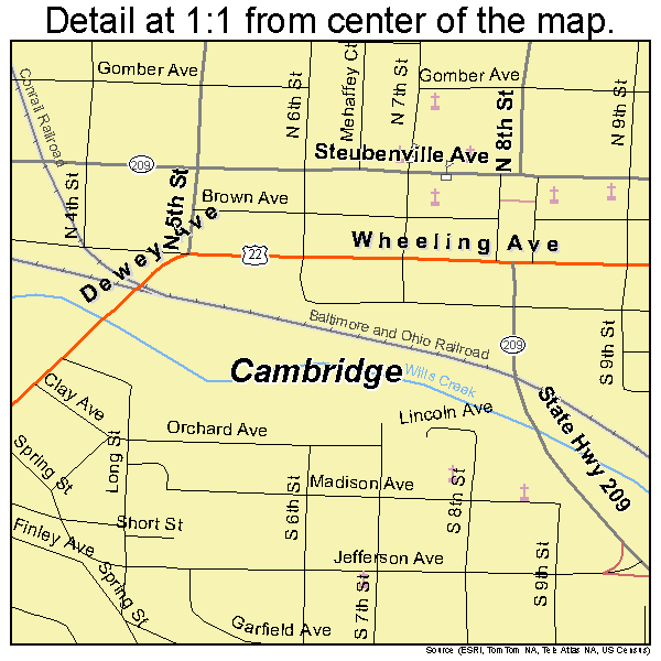 Cambridge, Ohio road map detail