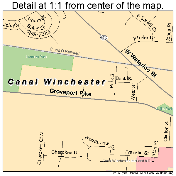 Canal Winchester, Ohio road map detail