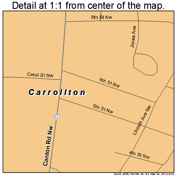Carrollton, Ohio road map detail