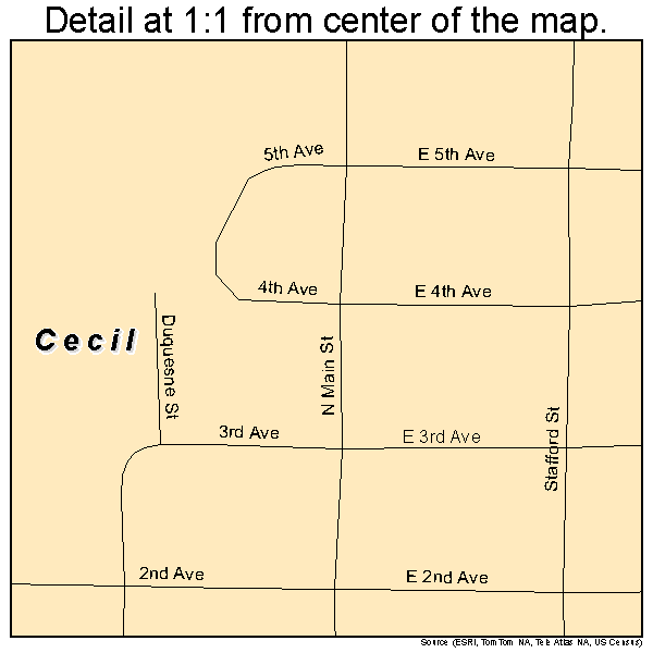 Cecil, Ohio road map detail