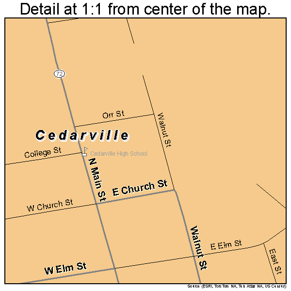 Cedarville, Ohio road map detail