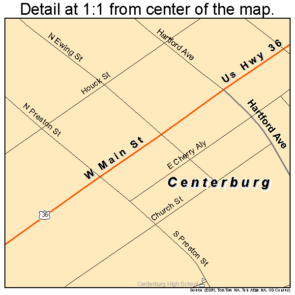 Centerburg, Ohio road map detail