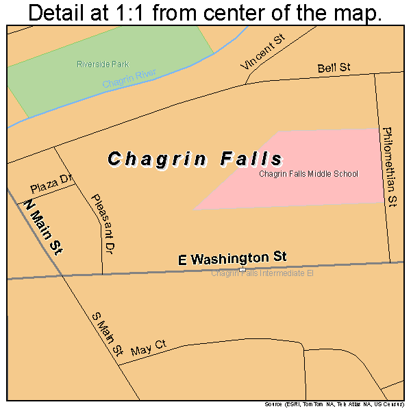 Chagrin Falls, Ohio road map detail
