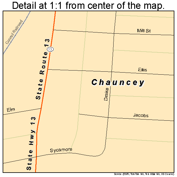 Chauncey, Ohio road map detail