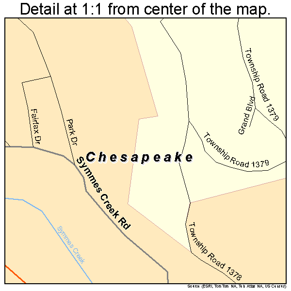 Chesapeake, Ohio road map detail