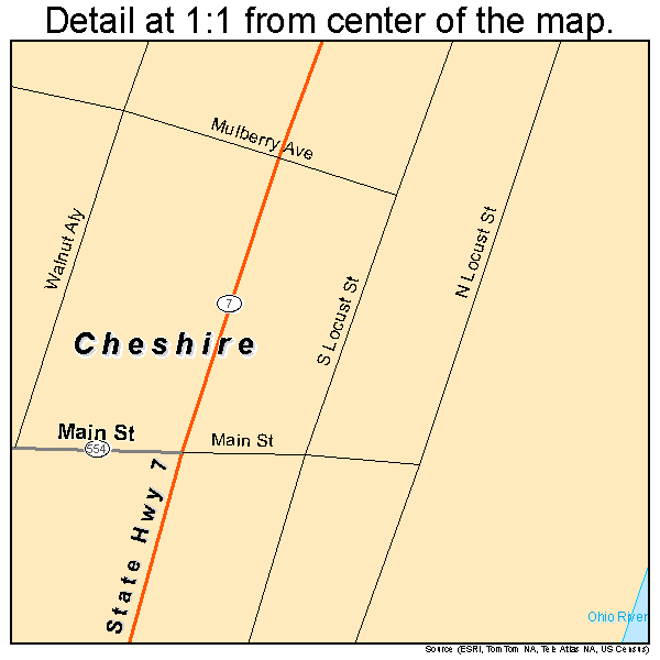 Cheshire, Ohio road map detail