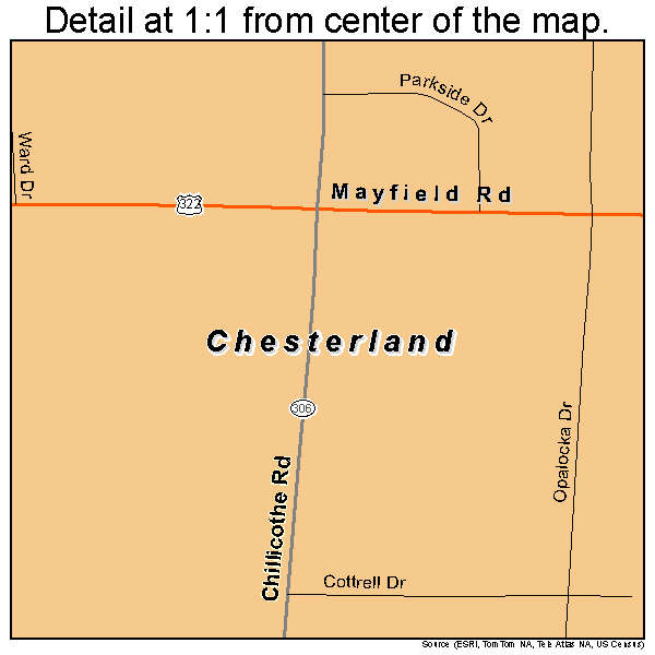 Chesterland, Ohio road map detail