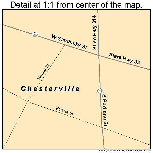 Chesterville, Ohio road map detail