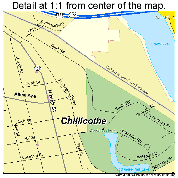 Chillicothe, Ohio road map detail