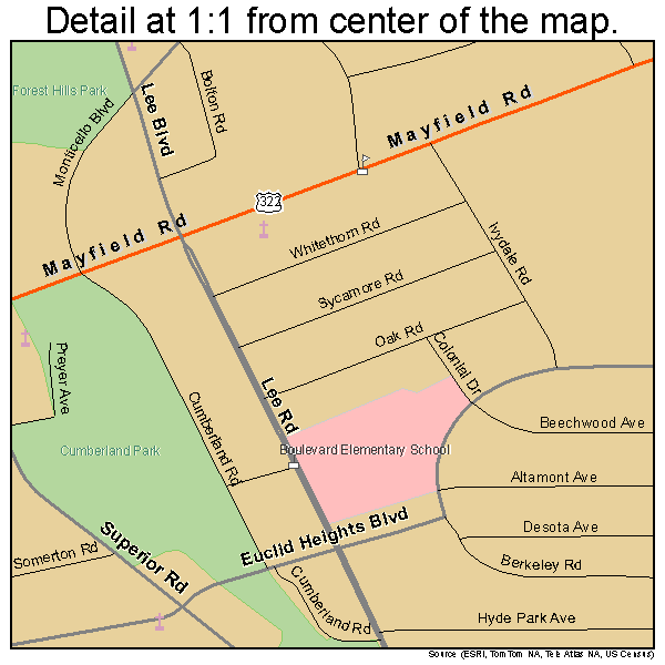 Cleveland Heights, Ohio road map detail