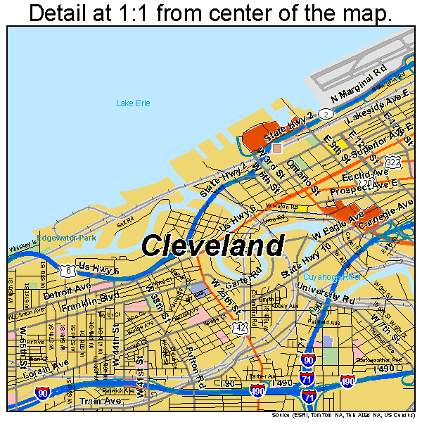 Cleveland, Ohio road map detail