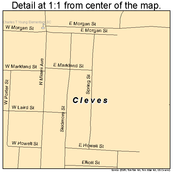 Cleves, Ohio road map detail