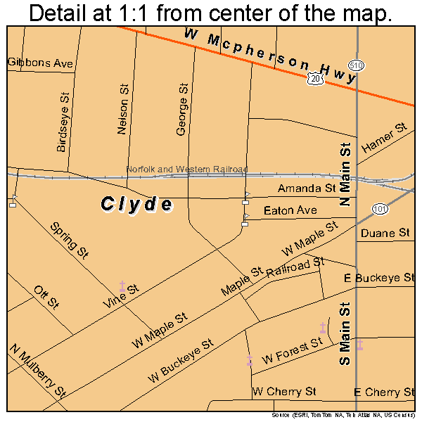 Clyde, Ohio road map detail