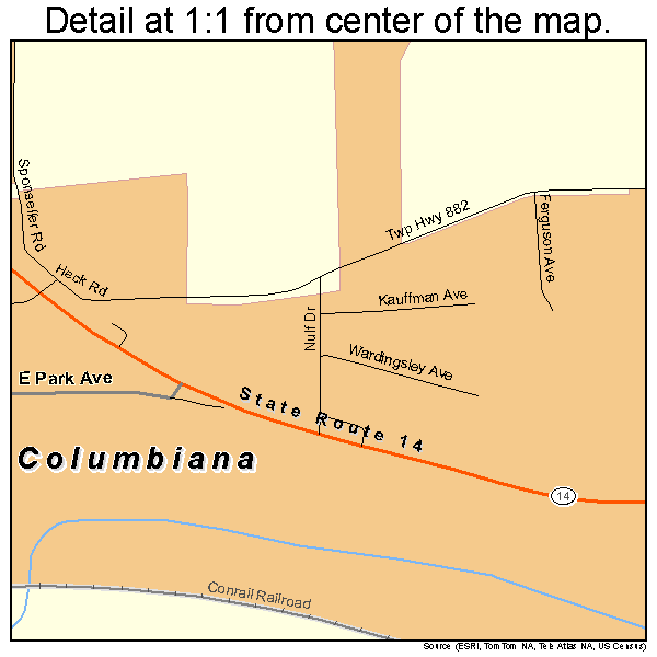 Columbiana, Ohio road map detail