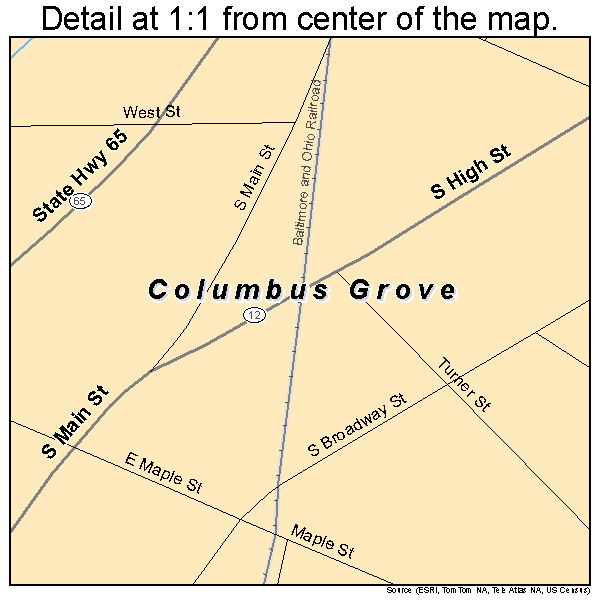Columbus Grove, Ohio road map detail