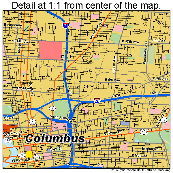 Columbus, Ohio road map detail