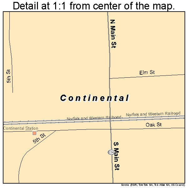 Continental, Ohio road map detail