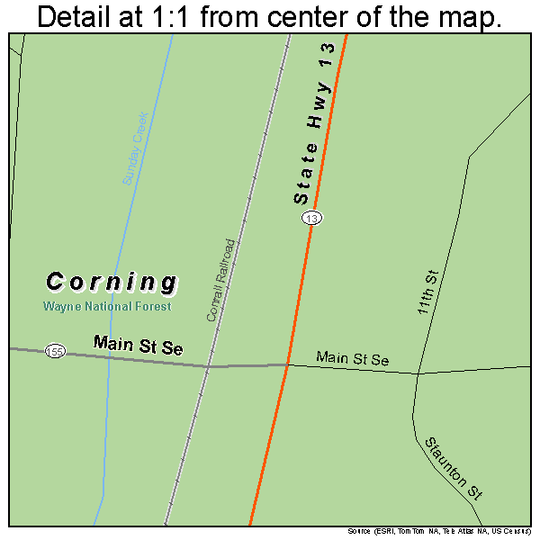 Corning, Ohio road map detail