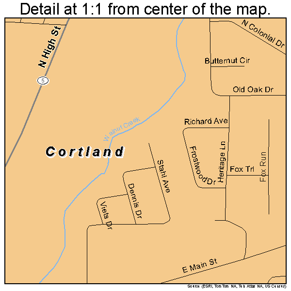 Cortland, Ohio road map detail