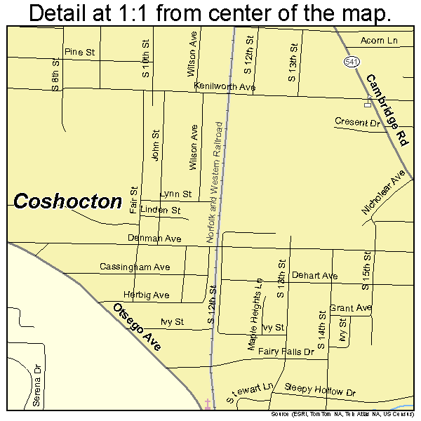 Coshocton, Ohio road map detail