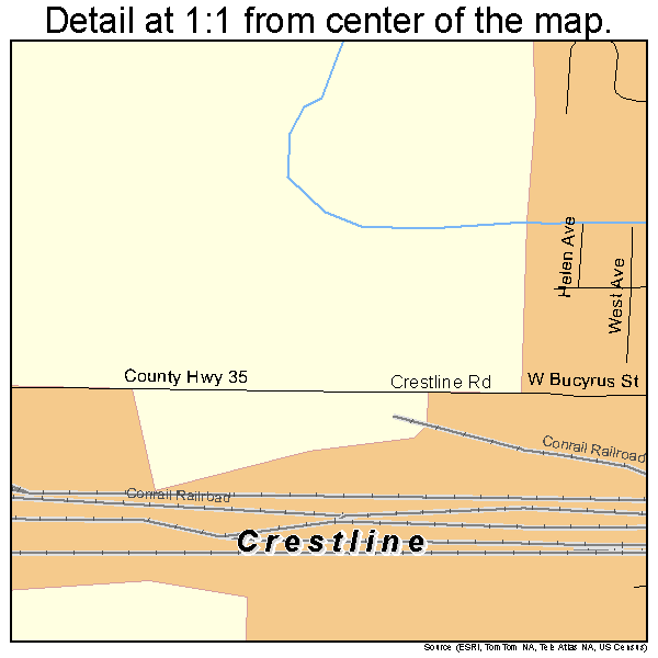 Crestline, Ohio road map detail