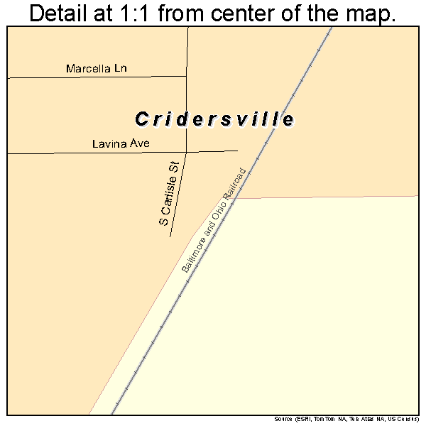 Cridersville, Ohio road map detail