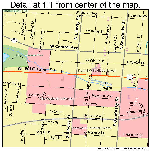 Delaware, Ohio road map detail