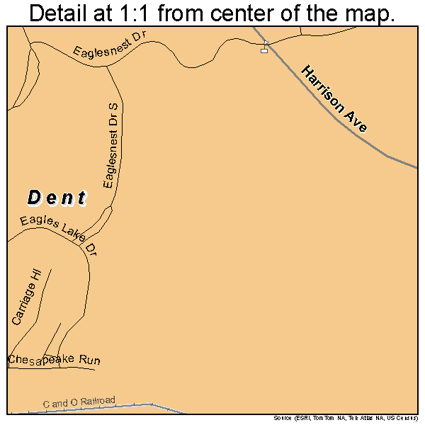 Dent, Ohio road map detail