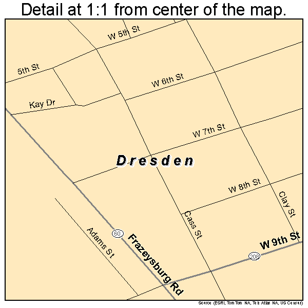Dresden, Ohio road map detail