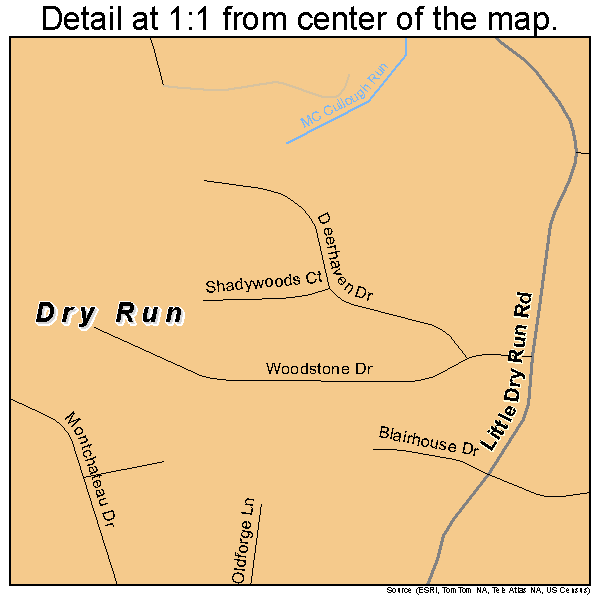 Dry Run, Ohio road map detail