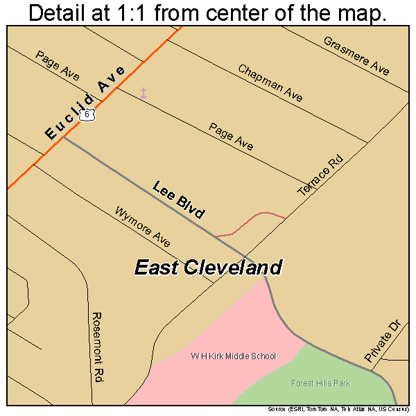 East Cleveland, Ohio road map detail
