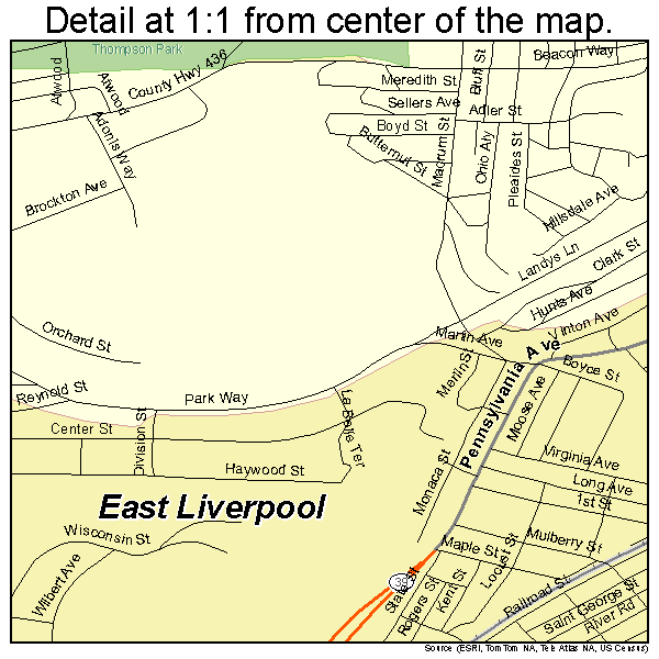 East Liverpool, Ohio road map detail