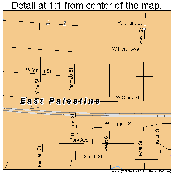 East Palestine, Ohio road map detail