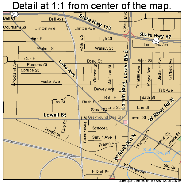 Elyria, Ohio road map detail