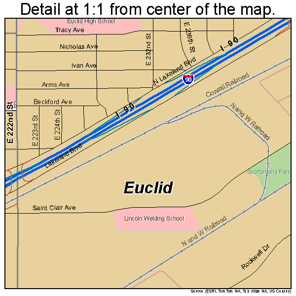 Euclid, Ohio road map detail